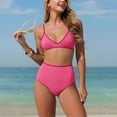 thumbnail image 1 of PWPSG Contrast Trim Bikini with Thin Straps and High Waist Bottom Two Piece Swimsuit Pink M, 1 of 6