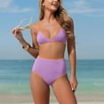 thumbnail image 1 of PWPSG Contrast Trim Bikini with Thin Straps and High Waist Bottom Two Piece Swimsuit Purple L, 1 of 6