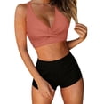 thumbnail image 1 of PWPSG Crisscross Twist High Waisted Shorts Two Piece Swimsuit Waist Cinching Shaping for Poolside Wear Brown L, 1 of 6