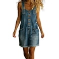 thumbnail image 1 of PWPSG Denim Overall Romper for Women with Adjustable Straps, Button Front, Side Pockets, Loose Casual Fit Blue XXL, 1 of 5