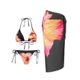 thumbnail image 1 of PWPSG Floral Print Halter Triangle Bikini Two Piece Swimsuit with Matching Sarong Cover Up Black S, 1 of 4