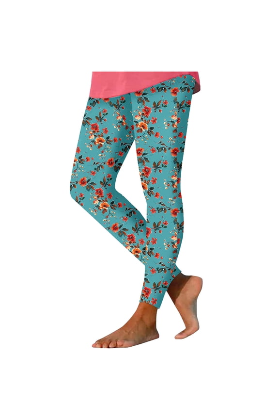 Floral Print High Waist Stretch Tight Beach Pants, Breathable Comfort Trousers for Outdoor Recreation & Holiday Travel Green S