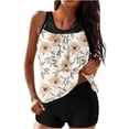 thumbnail image 1 of PWPSG Floral Print Tankini Two Piece Swimsuit with Mesh Panel Boy Short Bottom Beige XL, 1 of 5
