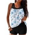 thumbnail image 1 of PWPSG Floral Print Tankini Two Piece Swimsuit with Mesh Panel Boy Short Bottom Blue L, 1 of 5