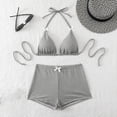 thumbnail image 1 of PWPSG Gingham Halter Triangle Bikini with Bow Detail and Matching Boyshort Bottom Two Piece Swimsuit Black S, 1 of 7