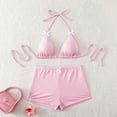 thumbnail image 1 of PWPSG Gingham Halter Triangle Bikini with Bow Detail and Matching Boyshort Bottom Two Piece Swimsuit Pink S, 1 of 7
