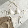 thumbnail image 1 of PWPSG Gingham Textured Halter Triangle Bikini Two Piece Swimsuit with Tie Side High Cut Leg Bottom Beige M, 1 of 6