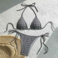 thumbnail image 1 of PWPSG Gingham Textured Halter Triangle Bikini Two Piece Swimsuit with Tie Side High Cut Leg Bottom Black L, 1 of 8