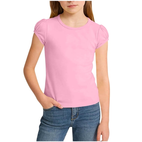 PWPSG Girls Back to School Shirts Kids Crewneck Tees Lightweight Summer Casual Shirts Solid Short Sleeve Tops for School & Daily Wear Pink 9-10 Years