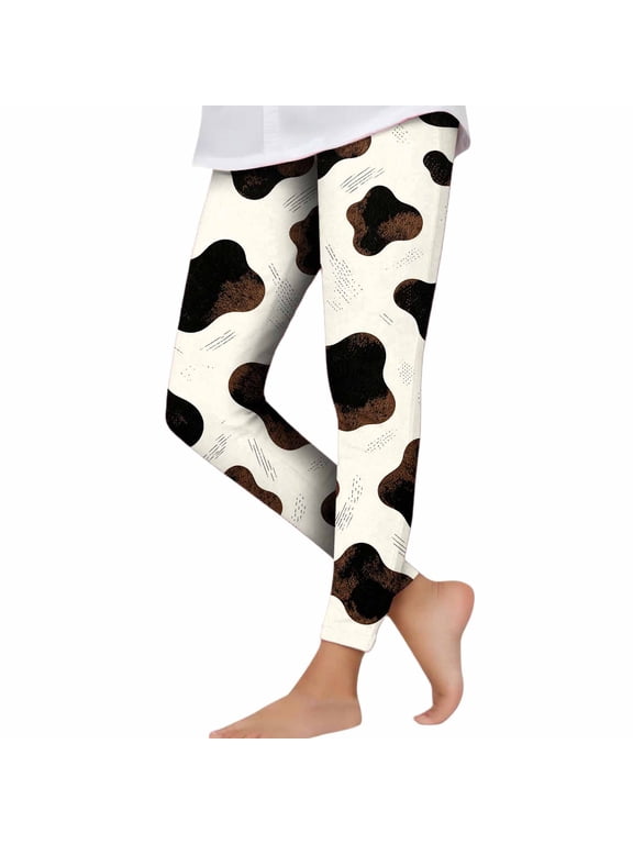 Girls' Cow Print Leggings, Stretch Pants, Tight Pants, Soft Flexible for Active Sports and Play and Fun and Trips Multicolor 4-5 Years