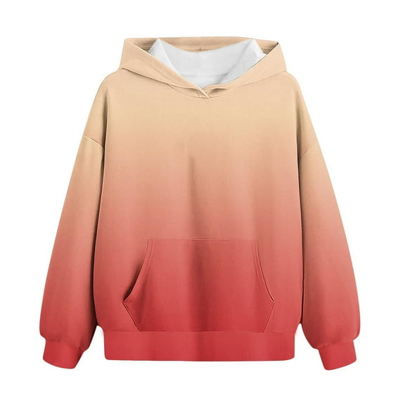 PWPSG Girls Gradient Color Sweatshirts Trendy Preppy Hooded Sweatshirts Daily Casual Hoodies Oversized Long Sleeve Pullover Tops for 2-14 Years Watermelon Red 9 Years
