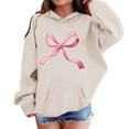 thumbnail image 1 of PWPSG Girls Hoodies Cute Bow Print Sweatshirts Spring Fall Clothes Casual Workout Sweatshirts Oversized Pullover Tops for 3-15 Years Beige 14 Years, 1 of 6