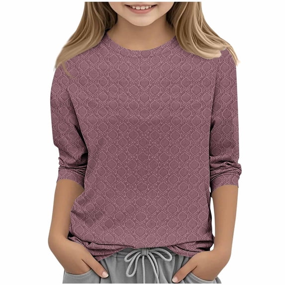 PWPSG Girls Summer Casual Shirts 3/4 Sleeve Crewneck Pullover Eyelets Solid Tops Basic Blouses Fashion 2026 Trendy Outfits Watermelon Red 4 Years