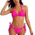 thumbnail image 1 of PWPSG Halter Triangle Bikini Two Piece Swimsuit with Rhinestone Accent Tie Side Bottom Pink M, 1 of 8