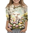 thumbnail image 1 of PWPSG Happy Easter Day Shirt for Kid 3D Graphic T Shirts Cute Easter Eggs & Bunny Rabbit Prints Tops 3/4 Sleeve Crewneck Blouses Spring Fall Outfits for Girl Multicolor 11 Years, 1 of 9