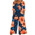 thumbnail image 1 of PWPSG Hibiscus Floral Print Jumpsuit for Women with V Neck, Half Sleeves, Cropped Wide Leg, Side Buttons Orange S, 1 of 5