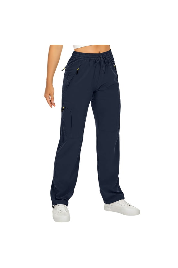 High Waist Drawstring Multi-Pocket Cargo Casual Pants, Breathable Comfort Trousers for Outdoor & Daily Versatile Use Blue XL