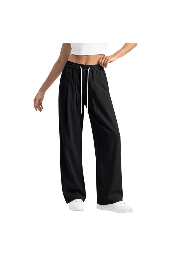 High Waist Drawstring Pleated Wide Leg Casual Pants, Breathable Comfort Trousers for Daily Commute & Trendy Work Outfits Black M