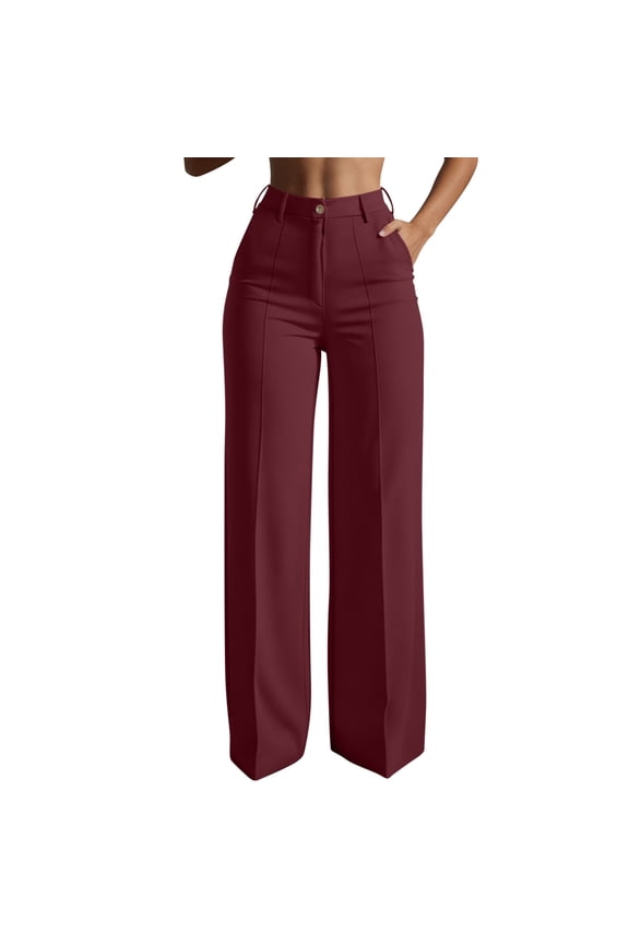 High Waist Single-Button Draped Straight Leg Dress Pants, Breathable Comfort Trousers for Work Commute & Business Style Red S