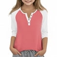 thumbnail image 1 of PWPSG Kid's 3/4 Sleeve Shirts Lightweight Spring Summer Casual Blouses Color Block Button Up Crewneck Pullover Daily Wear Tops Watermelon Red 5 Years, 1 of 6