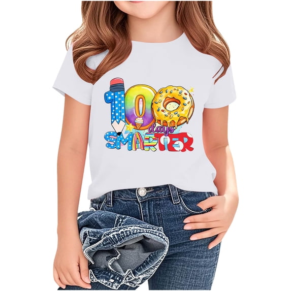 PWPSG Kids 100 Days of School Shirt Boys Girls Summer Short Sleeve Crewneck Tee Back to School Casual Short Sleeve Top 100th Day Smarter Print Tops White 13-14 Years