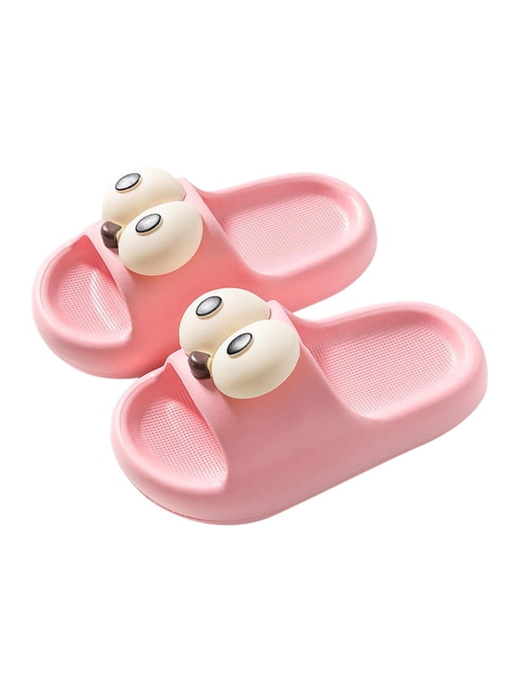 Kids Slides Boys and Girls Bathroom Slippers Open Toe Soft Sole Anti-Slip House Shoe Summer Beach Pool Shower Slide Sandals Cute Funny Big-Eyed Design Slippers Pink 3 Years