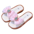 thumbnail image 1 of PWPSG Kids Slides Girls Bow Knot Flat Sandals Open Toe Soft Sole Slides Summer Beach Vacation Shoes Boho Cute Slipper Dressy Flats Pink 5.5 Years, 1 of 3