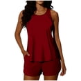 thumbnail image 1 of PWPSG Loose Racerback Pocket Two Piece Swimsuit Tummy Slimming for Aquatic Adventures Red S, 1 of 7