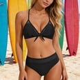 thumbnail image 1 of PWPSG Mesh Panel Bikini Two Piece Swimsuit with Bow Front Detail Ruched High Waist Bottom Black S, 1 of 6