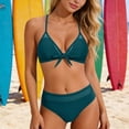 thumbnail image 1 of PWPSG Mesh Panel Bikini Two Piece Swimsuit with Bow Front Detail Ruched High Waist Bottom Green L, 1 of 6
