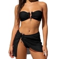 thumbnail image 1 of PWPSG Metal Accent Bandeau Bikini Three Piece Swimsuit with Matching Sheer Skirt Cover Up Black M, 1 of 8