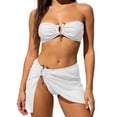 thumbnail image 1 of PWPSG Metal Accent Bandeau Bikini Three Piece Swimsuit with Matching Sheer Skirt Cover Up White L, 1 of 8