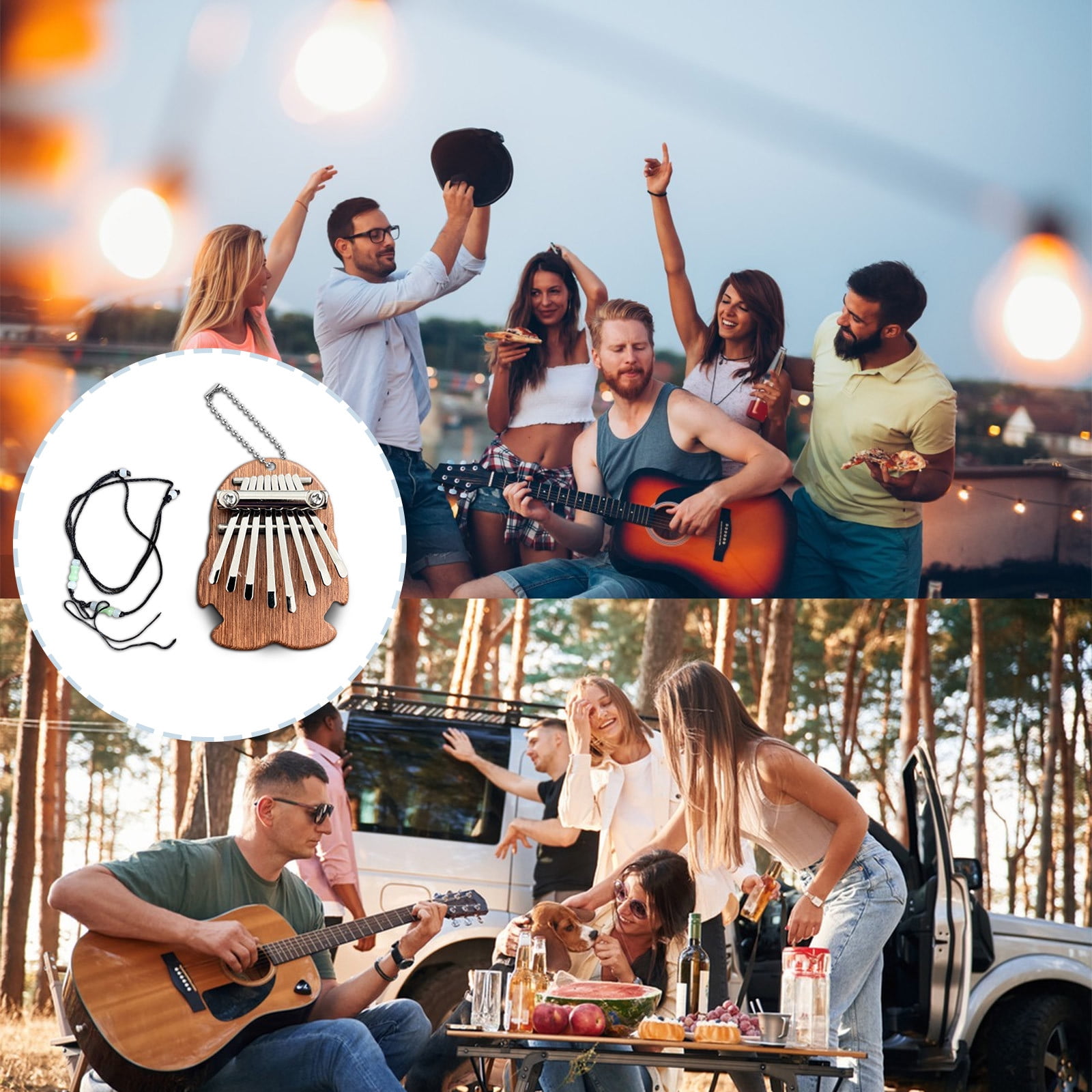 PWPSG Mini Thumb Piano Keys Carton, Portable Thumb Piano with Lanyard