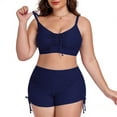 thumbnail image 1 of PWPSG Plus Size Ruched V Neck Bikini Top with Adjustable Drawstring Boy Shorts Bottom Two Piece Swimsuit Blue L, 1 of 5
