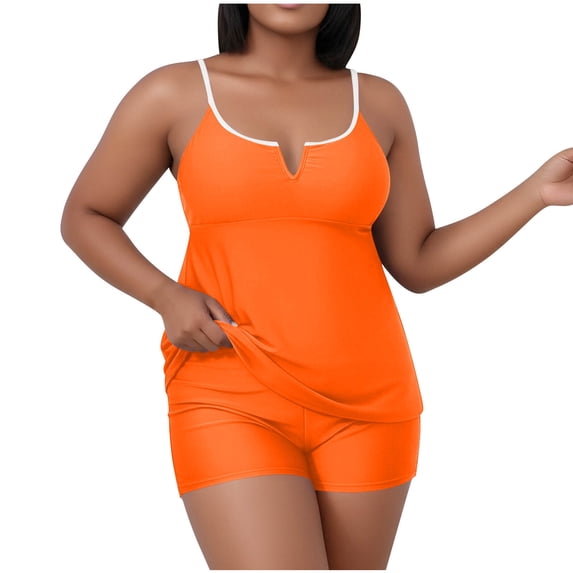 PWPSG Plus Size Square Neck Cami Two Piece Swimsuit with Boyleg Supportive Shaping Orange XL