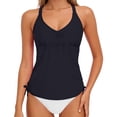 thumbnail image 1 of PWPSG Racerback V Neck Tankini One Piece Swimsuit with Side Drawstring High Waist Bottom Black M, 1 of 6