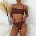 thumbnail image 1 of PWPSG Ribbed Texture Thin Strap Square Neck Top with High Waist Bottom Two Piece Swimsuit Brown M, 1 of 6