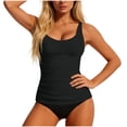 thumbnail image 1 of PWPSG Ruched Tankini Two Piece Swimsuit Tummy Control Slimming for Beach Vacation Black M, 1 of 6