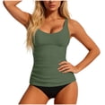 thumbnail image 1 of PWPSG Ruched Tankini Two Piece Swimsuit Tummy Control Slimming for Beach Vacation Green M, 1 of 6