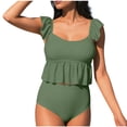 thumbnail image 1 of PWPSG Ruffle Trim High Waisted Two Piece Swimsuit Figure Flattering for Pool Getaways Green S, 1 of 6