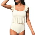 thumbnail image 1 of PWPSG Ruffle Trim High Waisted Two Piece Swimsuit Figure Flattering for Pool Getaways White S, 1 of 6