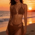 thumbnail image 1 of PWPSG Ruffled Triangle Bikini Three Piece Swimsuit with Textured Wrap Skirt Cover Up Brown XL, 1 of 6