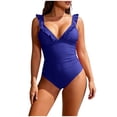 thumbnail image 1 of PWPSG Ruffled V Neck Solid One-Piece Swimsuit Push Up Tummy Control Slimming Bathing Suit for Beach Vacation Blue XL, 1 of 6