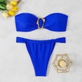 thumbnail image 1 of PWPSG Strapless Bandeau Bikini with Central Metal Buckle and Side Tie Knot High Cut Bottom Two Piece Swimsuit Blue M, 1 of 7