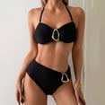 thumbnail image 1 of PWPSG Strapless Bandeau Bikini with Metal Ring Detail and Cross Over High Waist Bottom Two Piece Swimsuit Black L, 1 of 8