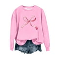 thumbnail image 1 of PWPSG Sweatshirts for Girls Cute Bow Print Sweatshirts Kids Long Sleeve Crewneck Pullover Tops Loose Spring Fall Sweatshirts Pink 1 Year, 1 of 7