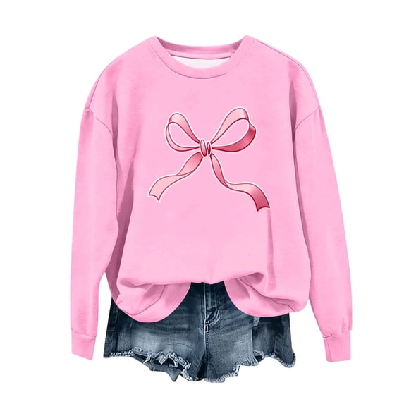 PWPSG Sweatshirts for Girls Cute Bow Print Sweatshirts Kids Long Sleeve Crewneck Pullover Tops Loose Spring Fall Sweatshirts Pink 1 Year