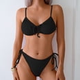 thumbnail image 1 of PWPSG Textured Bikini with Front Pleat Detail and Tie Side High Cut Bottom Two Piece Swimsuit Black XL, 1 of 3