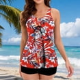 thumbnail image 1 of PWPSG Tropical Floral Plant Print Drawstring Racerback Tankini Two Piece Swimsuit, Body Shaping for Poolside Red XL, 1 of 7