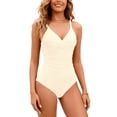 thumbnail image 1 of PWPSG Twist Cross V Neck One-Piece Swimsuit Tummy Control Slimming Bathing Suit for Beach Vacation Yellow M, 1 of 5